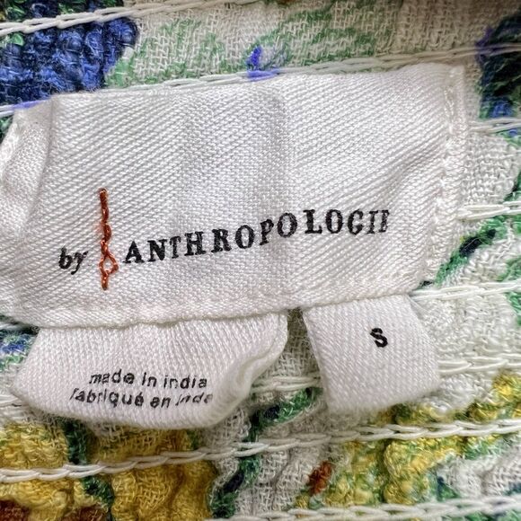 ANTHROPOLOGIE Twist Crop Top Smocked Floral Print Bustier Blue Green Size Small - Picture 6 of 8